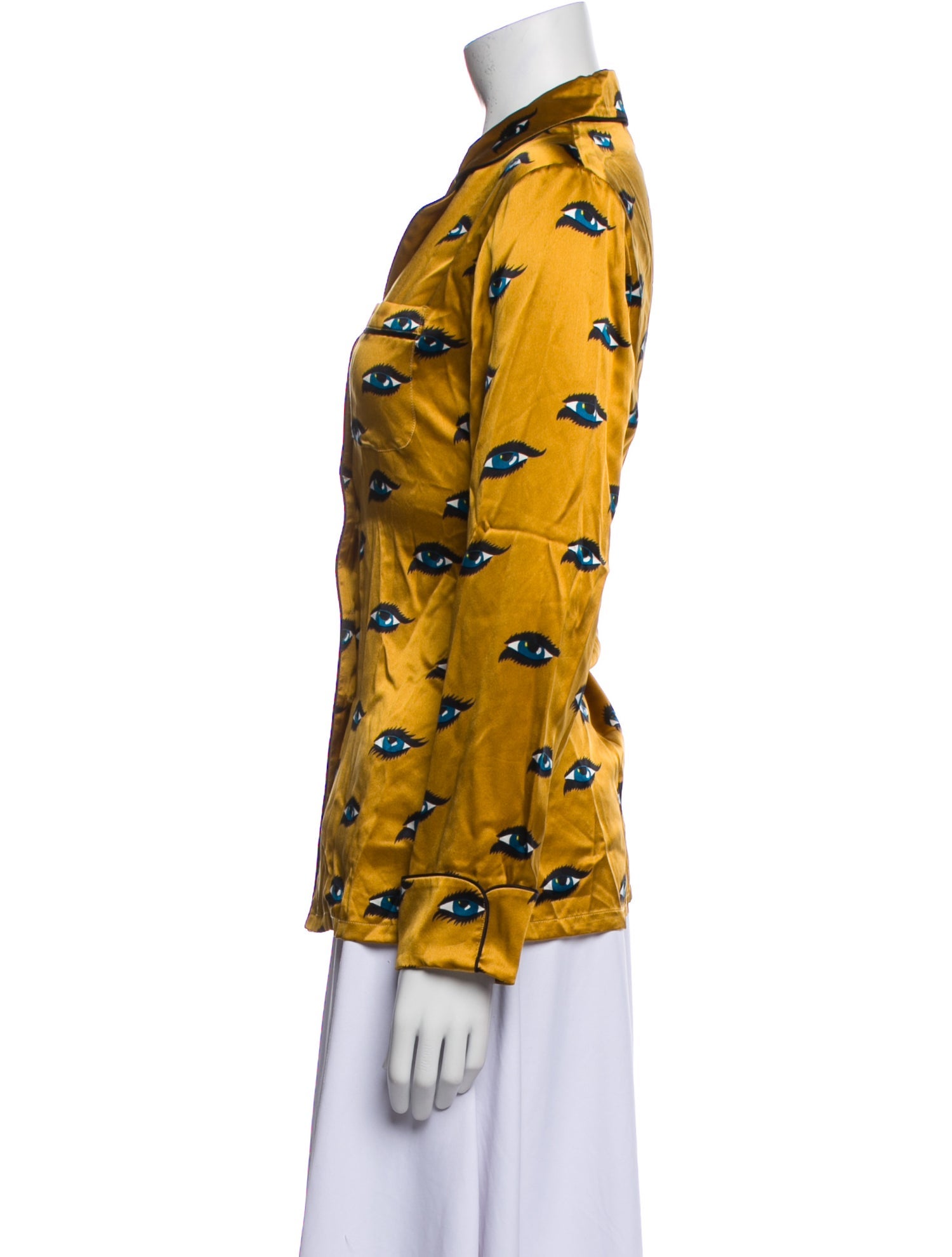 Olivia von Halle Silk Printed Button-Up Top